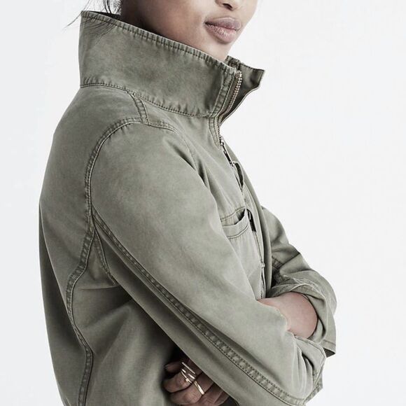 ~ Madewell SM Boho Jacket Fleet Utility Cotton Pockets Olive Green Preppy Zip - Picture 10 of 13